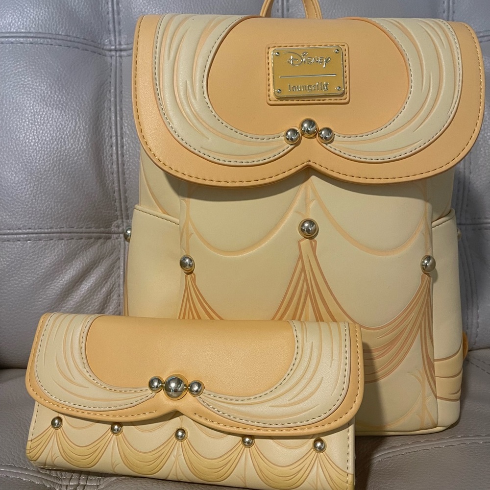 Disney loungefly beauty and the beast backpack and wallet set
